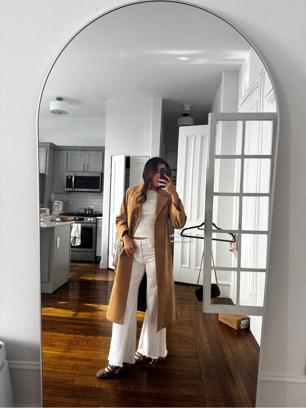 Rust Brown Suede Belted Leather Trench Coat